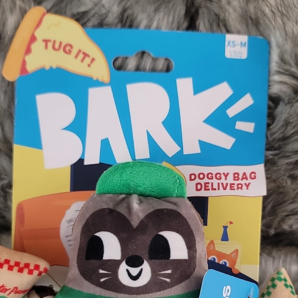 Bark Green Raccoon and Pizza Dog Toy Set
